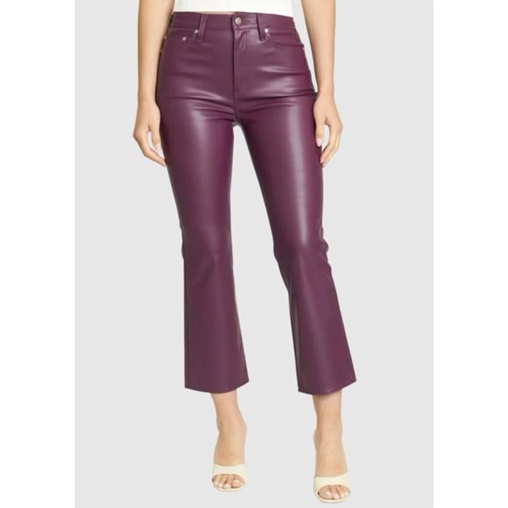 Cropped Faux-Leather High-Rise Pants in Plum
